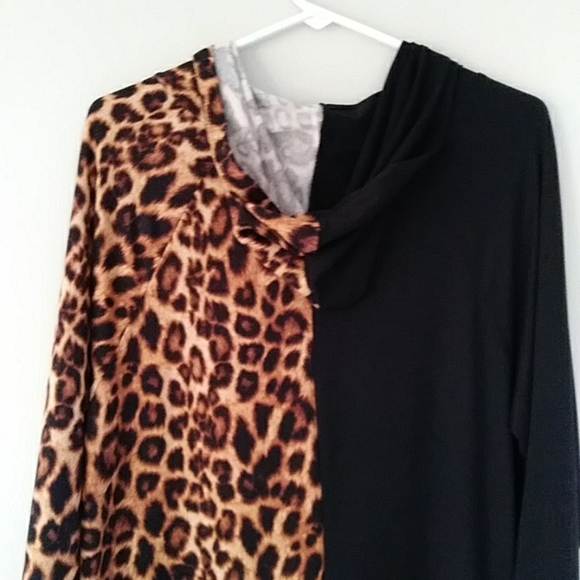 NWOT Arabella Color Block Leopard Print Hooded Dress 1X Black Brown - Picture 9 of 16